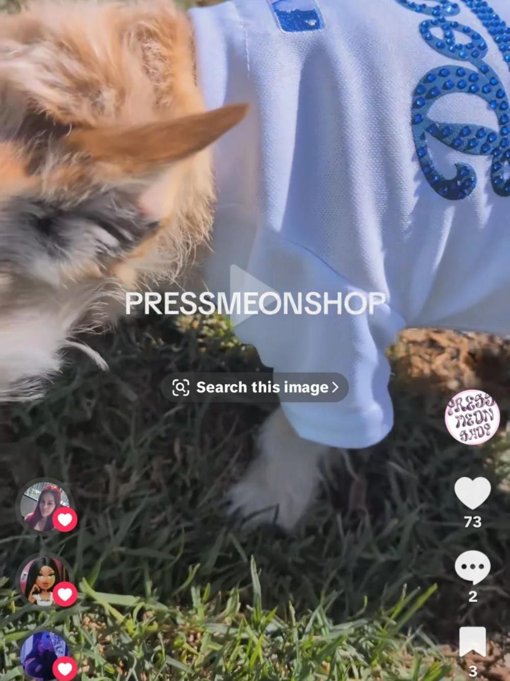 MLB White Stoned Dog Jersey with Blue Sequin 'Dodgers' Script